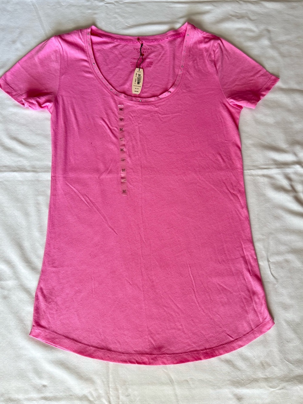 NWT Victoria's Secret Bling Rhinestone Scoop Neck Ribbed Tee Shirt Medium Pink